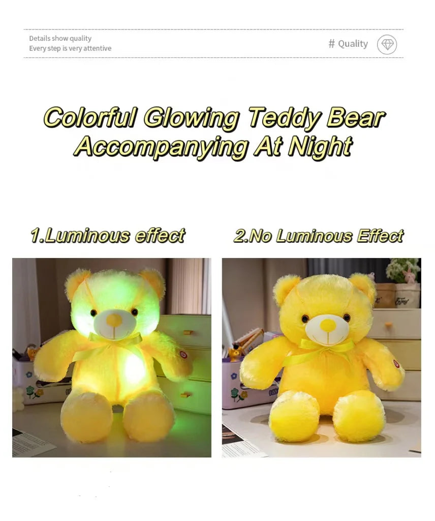 Colorful Glowing Bear Plush Toy Luminous Creative Light Up LED Teddy Bear Xmas Gift Kids Birthday Gift